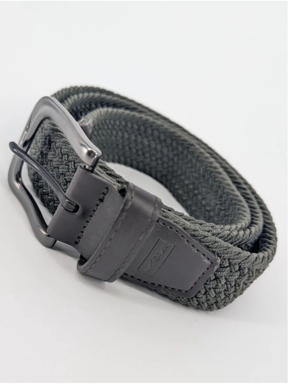 Nike G-Flex Golf Belt Mens M 36-38 Army Green Gray Woven Stretch Braided Swoosh